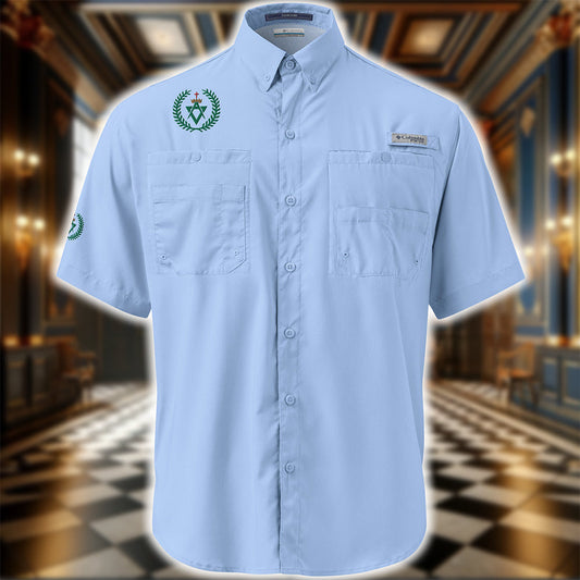 Allied Masonic Degrees Embroidered Columbia Short Sleeve Button Shirt