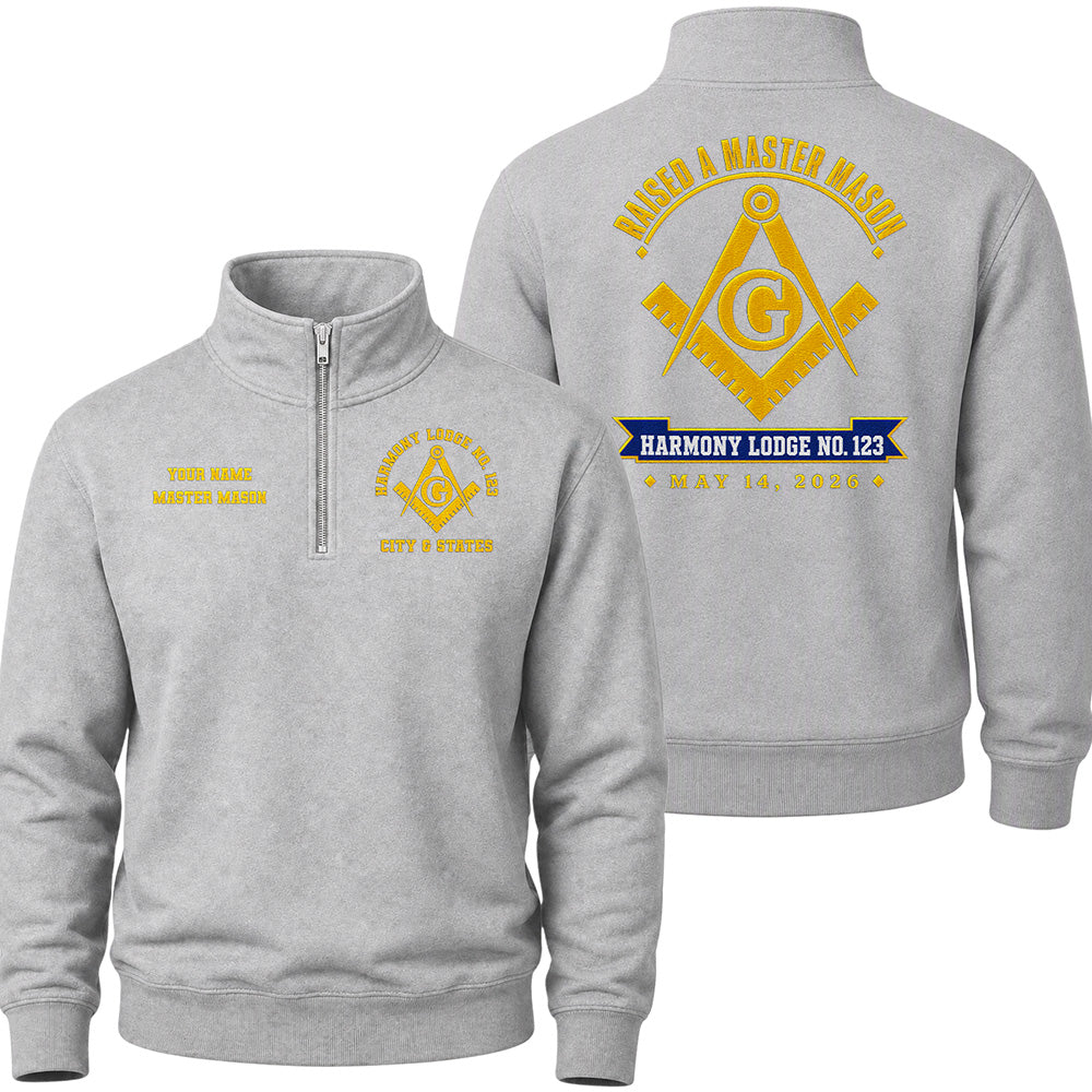 Custom Master Mason Raised Date Embroidered Quarter-Zip