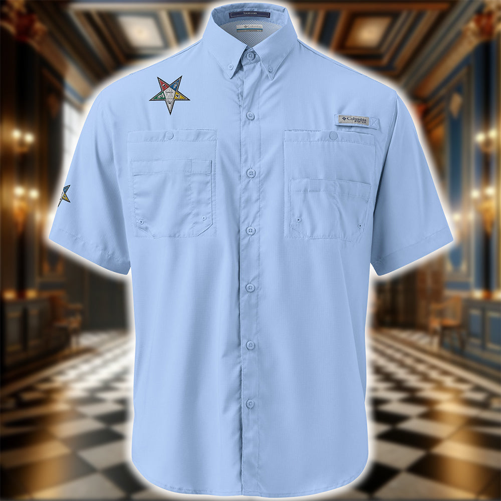 OES Embroidered Columbia Short Sleeve Button Shirt