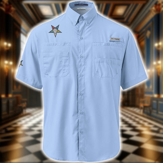 OES Embroidered Columbia Short Sleeve Button Shirt