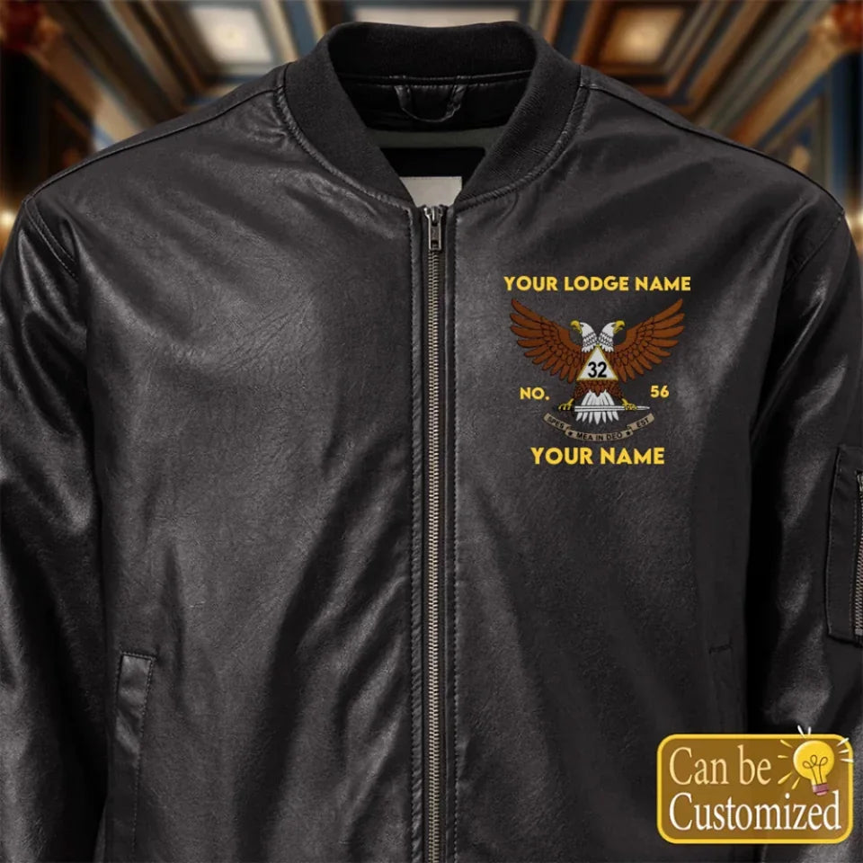 Custom 32nd Degree Scottish Rite Leather Bomber Jacket