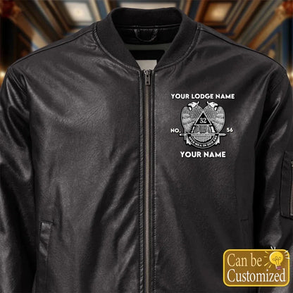 Custom 32nd Degree Scottish Rite Leather Bomber Jacket