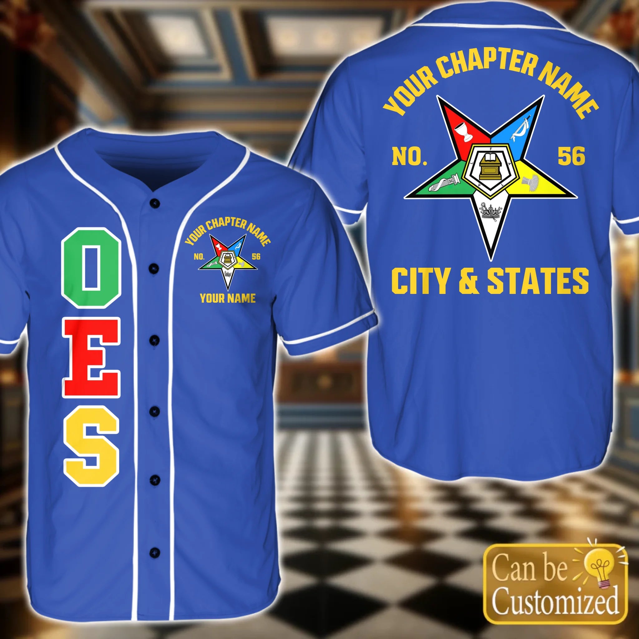 Custom  Order of the Eastern Star OES Baseball Jersey Front Back