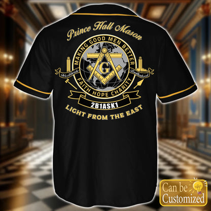 Custom Prince Hall Masons Baseball Jersey Back