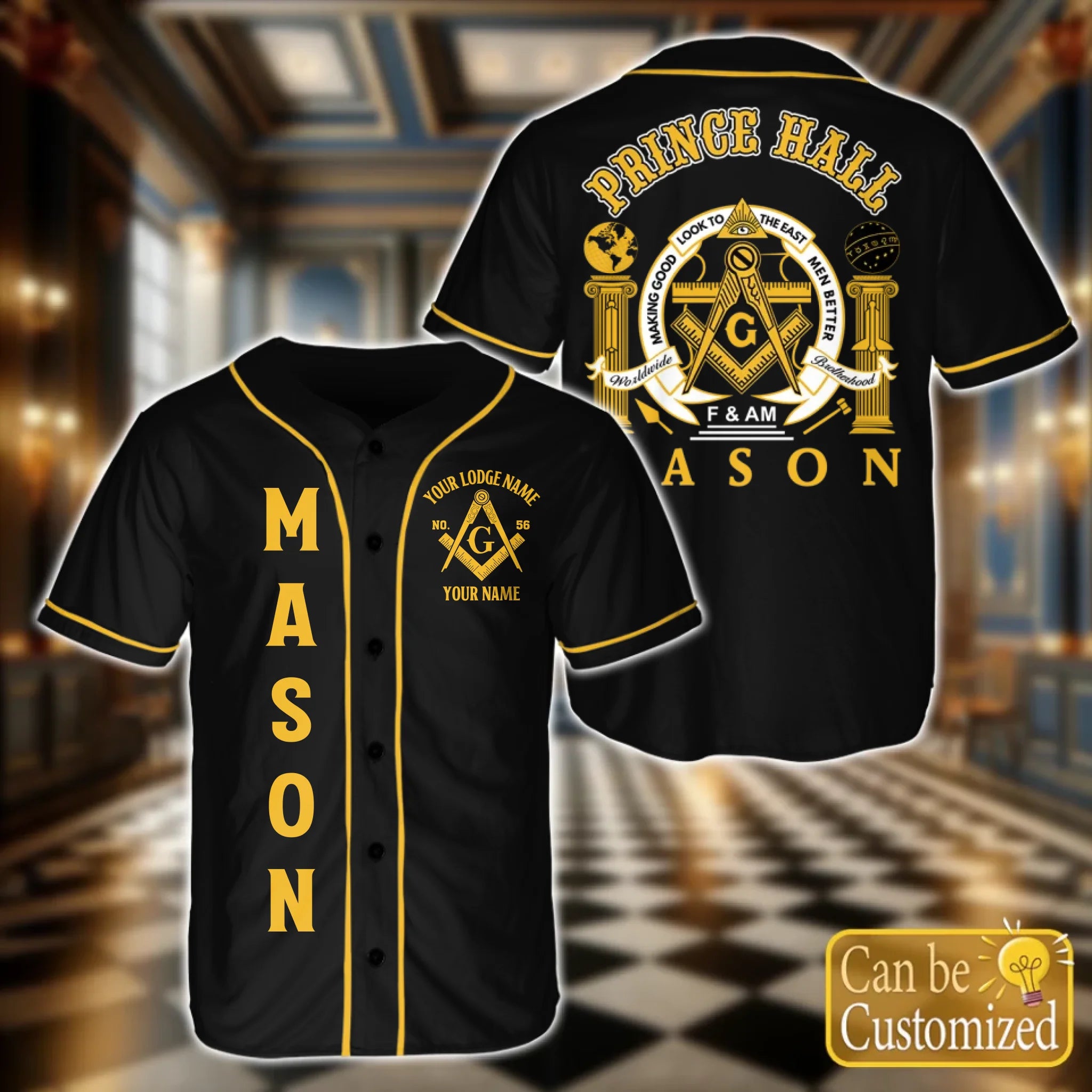 Custom Prince Hall Masons Baseball Jersey Front Back