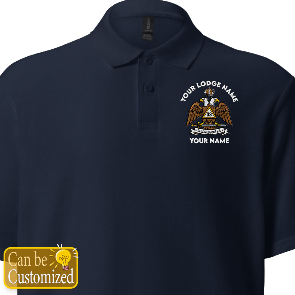 Custom 33rd Degree Scottish Rite Embroidered Polo Shirt