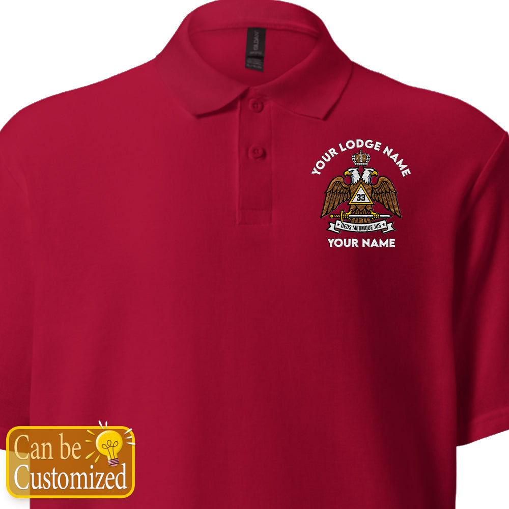 Custom 33rd Degree Scottish Rite Embroidered Polo Shirt