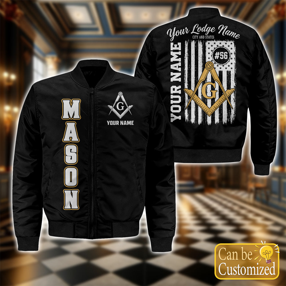 Custom Masonic American Flag Bomber Jacket