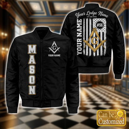 Custom Masonic American Flag Bomber Jacket