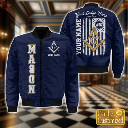 Custom Masonic American Flag Bomber Jacket