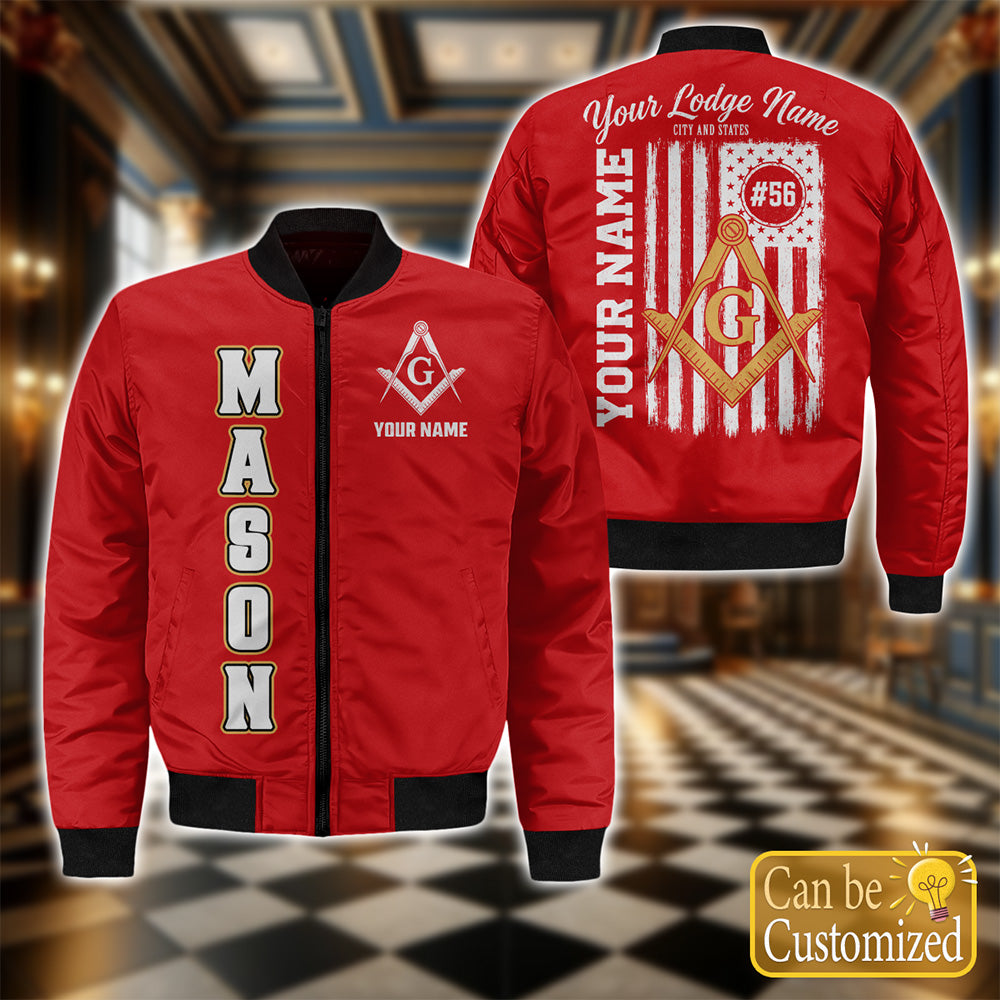 Custom Masonic American Flag Bomber Jacket