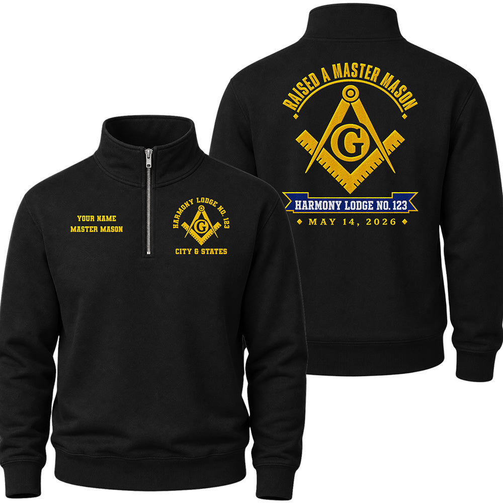 Custom Master Mason Raised Date Embroidered Quarter-Zip
