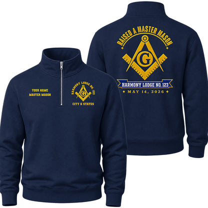 Custom Master Mason Raised Date Embroidered Quarter-Zip