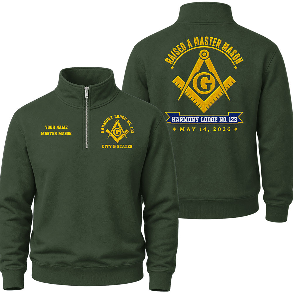 Custom Master Mason Raised Date Embroidered Quarter-Zip