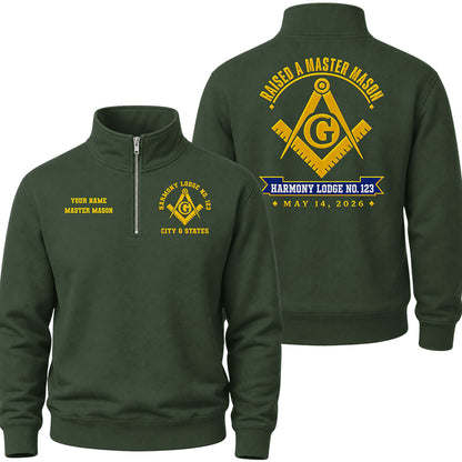 Custom Master Mason Raised Date Embroidered Quarter-Zip