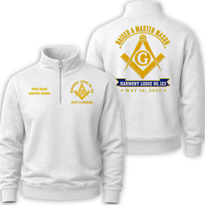 Custom Master Mason Raised Date Embroidered Quarter-Zip