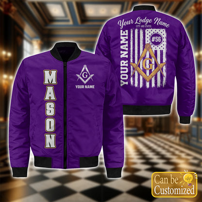 Custom Masonic American Flag Bomber Jacket
