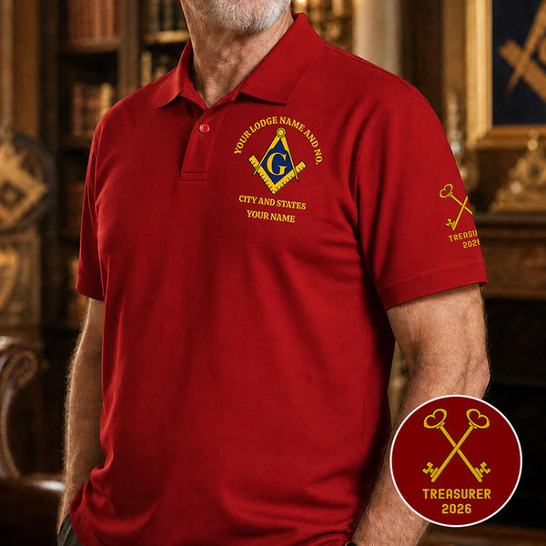 Custom Masonic Treasurer Embroidered Polo Shirt