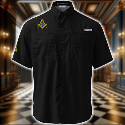 Masonic Embroidered Columbia Short Sleeve Button Shirt