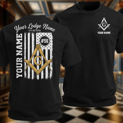 Personalized Masonic American Flag T-Shirt