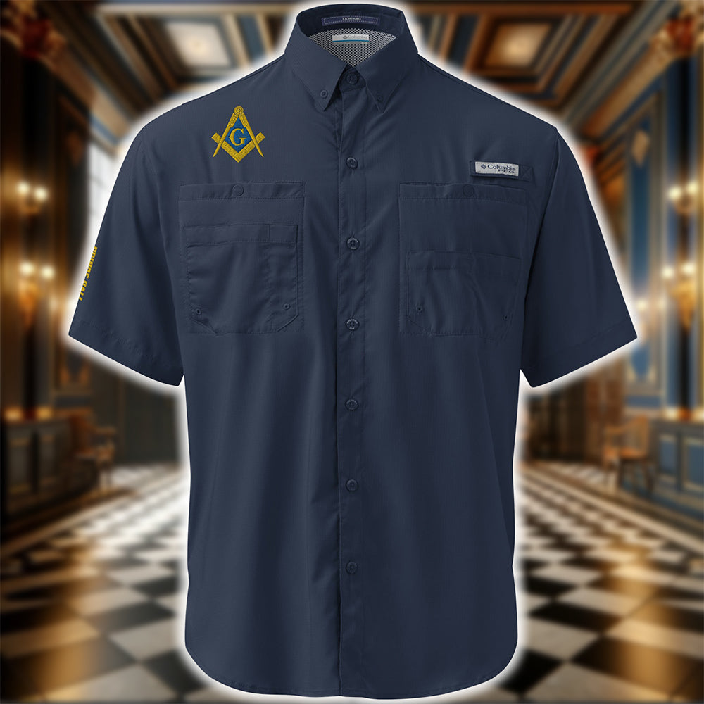Prince Hall Embroidered Columbia Short Sleeve Button Shirt