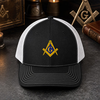 Square and Compass Trucker Hat - Embroidered