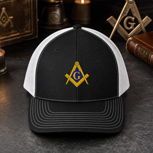 Square and Compass Trucker Hat - Embroidered