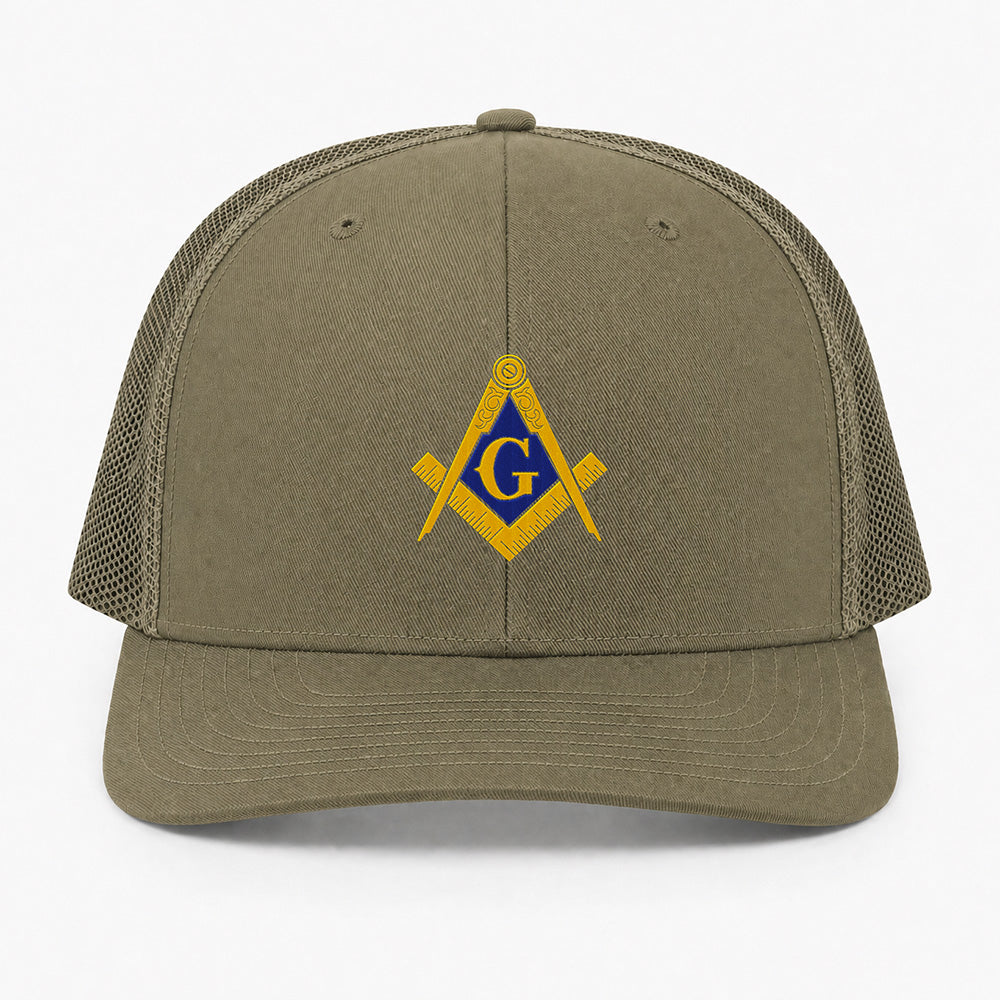 Square and Compass Trucker Hat - Embroidered