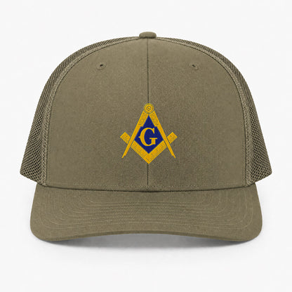 Square and Compass Trucker Hat - Embroidered