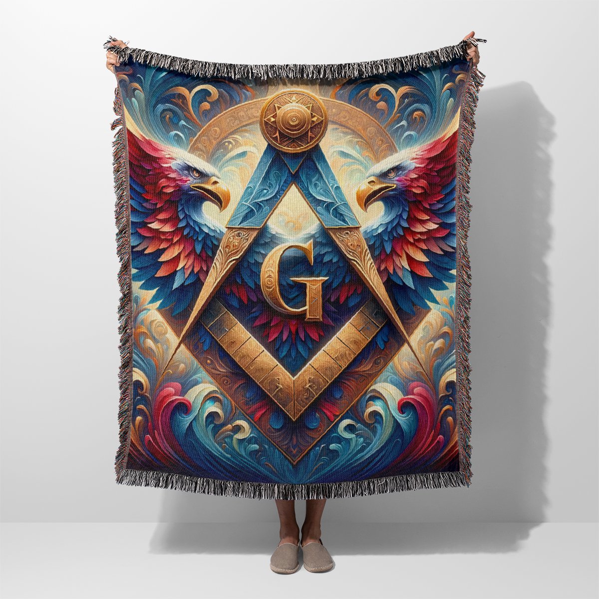 The Double-Headed Eagle with Square & Compass Heirloom Woven Blanket